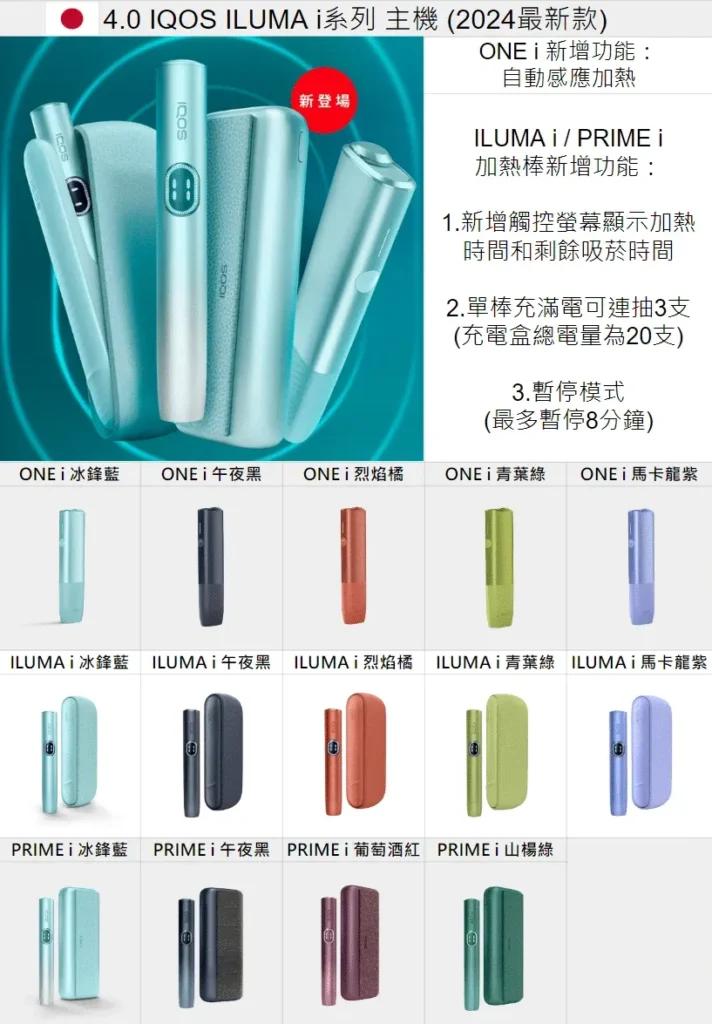 IQOS ILUMA i One 青葉綠加熱菸主機 IQOS ILUMA i One 青葉綠主機與系列加熱菸外觀圖
